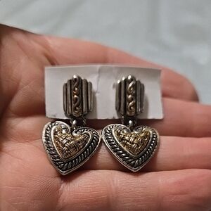 Vintage Brighton? Heart-Shaped Silver and Gold Pierced Earrings